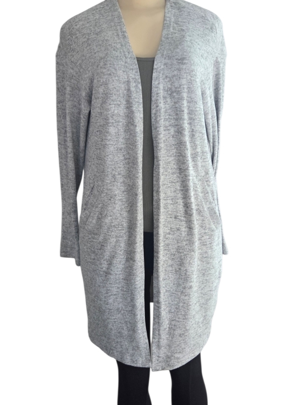 OUGES Women’s Open Front Long Cardigan Shirt with Pockets Size M Gray